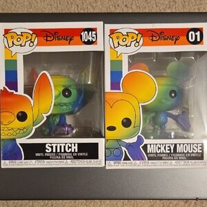 Disney Funkp Pop! Vinyl Figures - Rainbow Stitch and Mickey Mouse Bundle Of 2